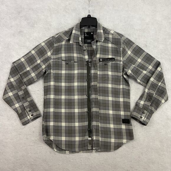 G-STAR Waterpatrol Shirt Mens Large Gray Plaid Flannel Zip Button Up - Picture 7 of 16